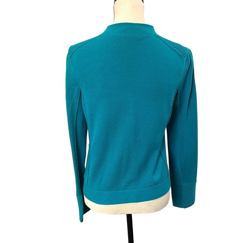 Nanette Lepore Teal Green Cotton Fine Knit Zip Front Cardigan (M) - Picture 9 of 16